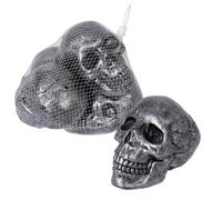 P’TIT Clown - 23627 - Mini Crânes Métalliques - Lot de 4 Têtes de Mort Décoratives - Décoration Halloween, Déco Maison Hantée, Horreur - Plastique - 12 cm - Gris