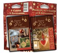 P5-463 LOT 5 Cartes Dorées assorties Joyeux Noël et Bonne Année 8,5x13,5cm + 5 Enveloppes Blanches 9x14cm en Pochette - Présentez vos Vœux et Souhaiterz de Joyeuses Fêtes de Fin d'Année
