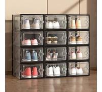 PA-DABAOO Lot De 6/12/18/24 Boîtes De Rangement À Chaussures En Plastique Transparent Empilables, Bacs De Rangement Pour Placard, Boîtes À Chaussures Transparentes Épaisses Avec Couvercle,12pc
