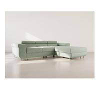 Best mobilier Canapé d'angle droit Pablo 6 places convertible coffre Velours côtelé Vert sauge