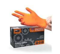 PACIFIC 8-mil Gants Jetables en Nitrile Orange, Heavy-Duty, Industriel, Mécanique, Texture Diamant, Sans Latex, Sans Poudre, EN 374, L/9