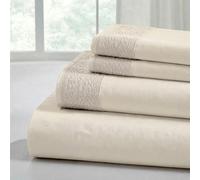 Pacific Coast Textiles 4 PIECE CROCHET LACE MICROFIBER SHEET SET LINEN QUEEN, Microfibre