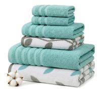 Pacific Coast Textiles 6 Pc Yarn Dyed Towel Organic Vines Aqua, 6-Piece