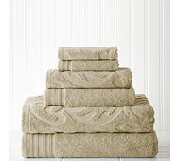 Pacific Coast Textiles Amrapur Overseas Lot de 6 Serviettes en Coton peigné Ultra Doux 500 g Jacquard uni-Médaillon Tourbillon Taupe, 1 x 1 x 1 cm