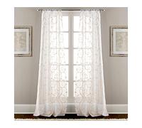 Pacific Coast Textiles Leaf Swirl Sheared Curtain Set, Polyester, White/Taupe, 37 x 84-Inch, 2-Piece