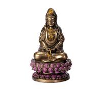 Pacific Giftware 3.4 Inch Hand Painted Resin Small Sitting Lotus Kuan Yin Statue, Bronze