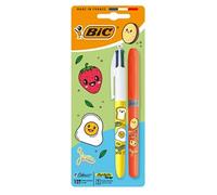 Pack 1 stylo à bille rétractable à encre classique 4 couleurs Pointe moyenne et 1 Highlighter Grip Pointe biseautée Série Kawaii