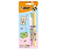 Pack 1 stylo à bille rétractable à encre Fantaisie de Couleur 4 couleurs Pointe moyenne et 1 Highlighter Grip Pointe biseautée Série Kawaii