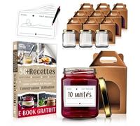 PACK 10 Bocaux en Verre 212ml + Boîtes + Étiquettes | E-BOOK OFFERT : Guide Conservation et +50 Recettes Confitures, Conserves, Desserts, Sauces | Pot à Confiture, Verrine Miel | Souvenirs Mariage