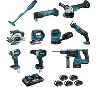 Pack 10 outils MAKITA LOT0309 18V 5 x 5.0 Ah (DCL180 - DHP486 - DTD154 - DGA506 - DHS680 - DHR243 - DTM51 - DJR183 - DJV182 -DBO180)