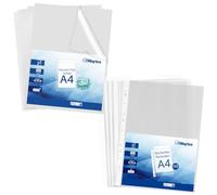Pack 100 Pochettes A4 Transparentes - 50 Pochettes Perforées Renforcées pour classeur + 50 Pochettes Coin, Polypropylène Antistatique, Grainées Antireflet, Classement Archivage Documents