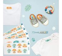 Pack 164 Étiquettes Crèche - Personnalisées pour Vêtements et Objets - Autocollantes et Thermocollantes - Jungle (Lion, Girafe, Singe)