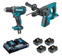 PACK 2 MACHINES MAKITA 18V 5AH : PERFORATEUR BURINEUR DHR264 + PERCEUSE VISSEUSE DDF482 DLX2138PTJ