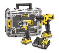 Pack 2 outils 18V DEWALT DCK211D2T-QW : perceuse DCD710 et boulonneuse DCF815 avec coffret et 2 batteries 2,0 Ah