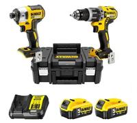 Pack 2 outils 18V DEWALT DCK266P2T-QW : Perceuse-visseuse à percussion DCD796, Visseuse à choc DCF887, 2 batteries 5,0 Ah, coffret T-Stack