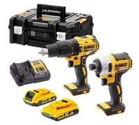 Pack 2 outils DEWALT DCK2060D2T-QW : Perceuse visseuse à percussion et visseuse à choc 18V Li-Ion avec coffret et 2 batteries 2,0 Ah