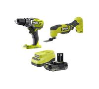 Pack 2 outils Perceuse-Visseuse et Outil Multifonction RYOBI 18V One+ - Avec batterie 2,0Ah et chargeur