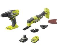 Pack 2 outils Ryobi 18V ONE+ perceuse visseuse, outil multifonction, batterie 2Ah, chargeur R18CK2G-1C20G