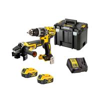 Pack 2 outils XR 18V 5.0 Ah - Perceuse visseuse à percussion DCD796 + meuleuse Ø125 mm DCG405 - DEWALT - avec 2 batteries 18V 5Ah - chargeur - coffret T-Stak - DCK2080P2T-QW