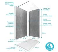 Pack 2 panneaux muraux STONE'IT SILVER GREY 90 + paroi de douche + receveur + barre de fixation