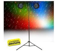 Pack 2 Projecteurs 25W à led RVB + faisceux vert et rouge 130mW Avengers PL103 + Portique 2.6M avec barre en T G