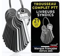 Pack 21 Pass PTT de A10 à U10 - Marque Française - Trousseau Complet - Clés PTT Normalisées - Compatible Boîtes aux Lettres Individuelles et Collectives - Livreurs - Particuliers - Professionnels