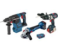 Pack 3 outils 18 V (GSR110 + GBH26 + GWS10) + 2 batteries 5 Ah + chargeur + coffret L-BOXX BOSCH