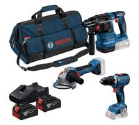 Set de 3 outils 18 V : GSR + GWS + GBH + 2 batteries GBA 18V 4.0 Ah + GAL 18V-40 Professional - BOSCH - 0615A50094