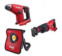 Pack 3 outils 18V - Lampe LED, scie sabre et marteau perforateur FLEX