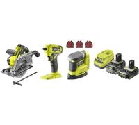 Pack 3 Outils 18V ONE+ RYOBI R18CK3G-242G Perceuse-Visseuse Scie Sauteuse Ponceuse Delta Batteries 2Ah 4Ah Chargeur