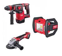 Pack 3 outils 18V - Projecteur LED, marteau perforateur et meuleuse d'angle FLEX