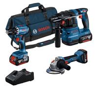 Pack 3 outils BOSCH 18V : Perceuse-Visseuse GSR + Meuleuse angulaire GWS + Perforateur SDS Plus GBH + Batterie ProCORE18V 3x4,0Ah + Chargeur GAL 1880 SAC (C)