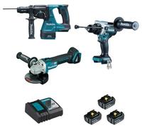 Pack 3 outils MAKITA DLX3157TJ (DDF486+DHR243+DGA506+BL1850×3+DC18RC+MAK2&4)