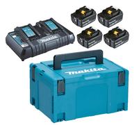 Pack 4 Batteries 6Ah Li-ion LXT avec indicateur de charge - BL1860 - MAKITA - avec chargeur double DC18RD - coffret Makpac - 198091-4