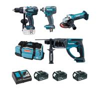 Pack 4 machines - MAKITA - DDF458, DTD152, DHR202, DGA452 - 18V 4Ah - Sac à roulette inclus