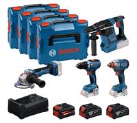 COMBO KIT 4 OUTILS : GSR 18V-65 + GDX 18V-285 + GBH 18V-26 + GWS 18V-11 + GBA 18V 2x5,0Ah + 1x EXBA 18V 5,5Ah + GAL 12V/18V-80 L - BOSCH - 0615A500BJ