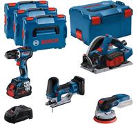 Pack 4 outils 18V BOSCH : GSR 18V-90C + GKT 18V-52GC + GST 18V-155 SC+ GEX 18V-125 + 1 batterie 4,0 Ah (ProCORE) + 2 batteries 5,5 Ah (ProCORE) + GAL 1880CV (L)