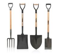 Pack 4 outils de jardin Acier Manche en Bois Fourche + Pelle carrée + Pelle ronde + Bêche VITO
