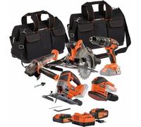 Pack 4 Outils Électroportatifs DUAL POWER 20 V, Perceuse Visseuse, Meuleuse d'Angle, Ponceuse, Scie Circulaire, 2 Batteries