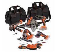 Dual Power - Kit 5 outils sans fil 20 V avec 2 batteries - Perceuse-visseuse, meuleuse d'angle, multi-outil oscillant, scies circulaire et sauteuse - Idéal bricolage maison