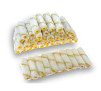 Pack 50 manchons mini rouleaux pattes de lapin rayées jaune | Polyamide 100 mm | Peinture plinthes radiateurs surfaces plates coques bateaux | Kibros 4KIT741x5