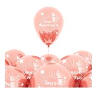 Pack 6 ballons métallisés modèle Joyeux Anniversaire rose doré
