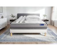 Pack prêt à dormir matelas ACTIFLEX NIGHT 140x200 RESSORTS ENSACHES 3zones confort + sommier KIT blanc + 2 oreillers +couette