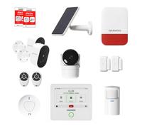 Pack Alarme Maison Connectée Touch Pro - sans Abonnement avec Caméra Intérieure HD, 2 Caméras Extérieures, Sirène Solaire, Détecteur de Fumée, 2 Capteurs de Porte - Alexa & Google Home