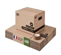 Pack and Move - Lot 20 cartons déménagement stockage livres - 40 x 30 x 30 cm - Poignée renforcées - 1 adhésif offert