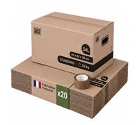 Pack and Move - Lot 20 cartons déménagement stockage standard - 60 x 30 x 30 cm - Poignées renforcées - 1 adhésif offert