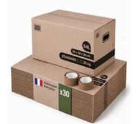 Pack and Move - Lot 30 cartons déménagement stockage standard - 60 x 30 x 30 cm - Poignées renforcées - 2 adhésifs offerts