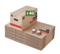 Pack and Move - Lot 40 Cartons Déménagement Premium - 60 X 30 X 30 - Extrême Résistance 20KG - Réutilisable - Poignées Renforcées - 2 Adhésifs Offerts