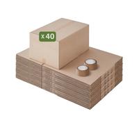 Pack and Move - Lot 40 cartons déménagement seconde main - 57 x 39 x 34 cm - Cartons réemployés - Seconde vie - 2 adhésifs offerts