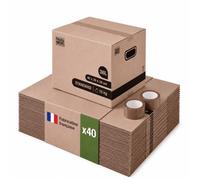 Pack and Move - Lot 40 cartons déménagement stockage livres - 40 x 30 x 30 cm - Poignées renforcées - 2 adhésifs offerts